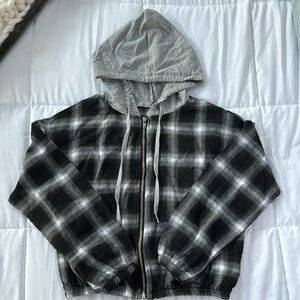 SHEIN Cropped Flannel Zip Up Jacket